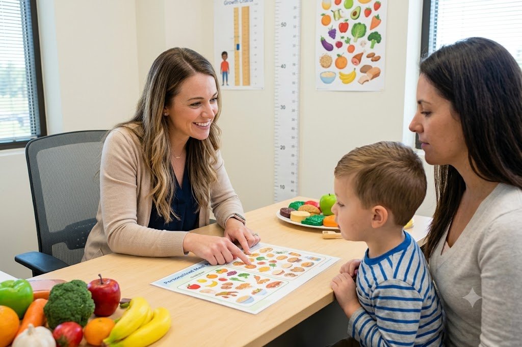 Child growth and nutrition consultant creating personalized diet plans for kids for healthy growth and development